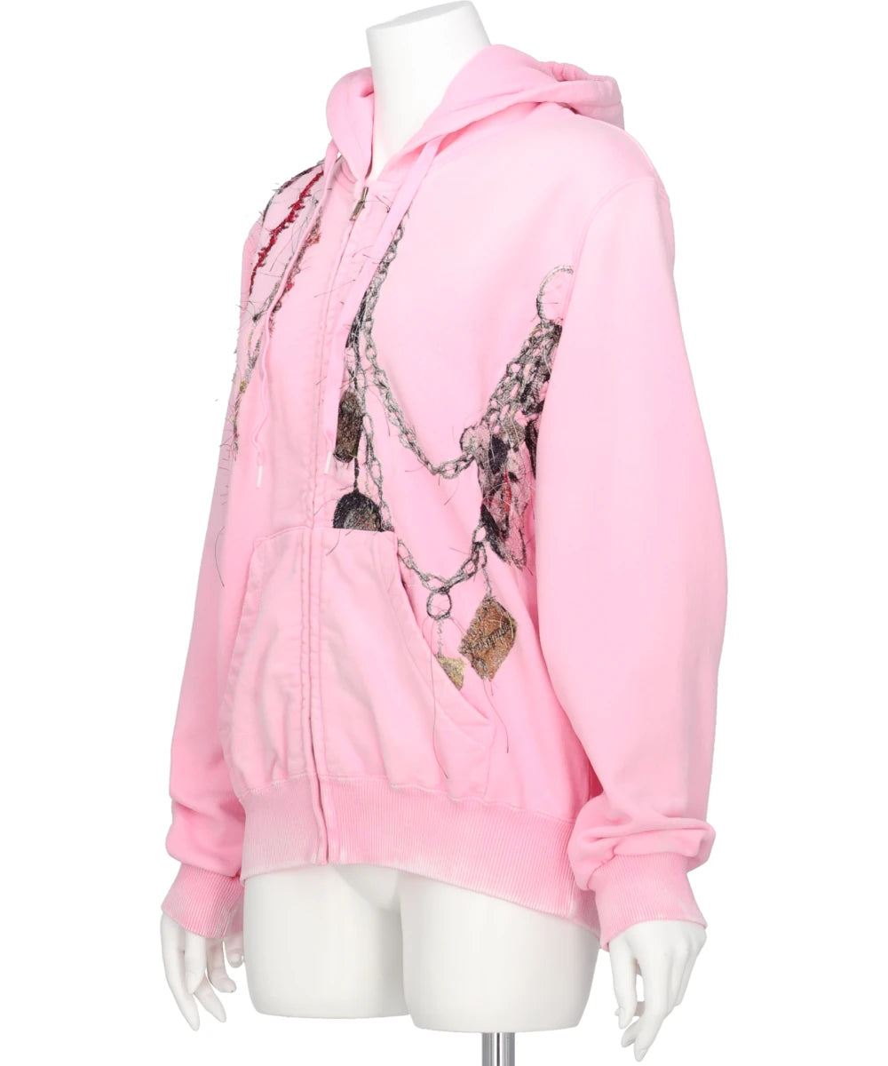 EMBROIDERED CHAIN ZIP-UP HOODIE