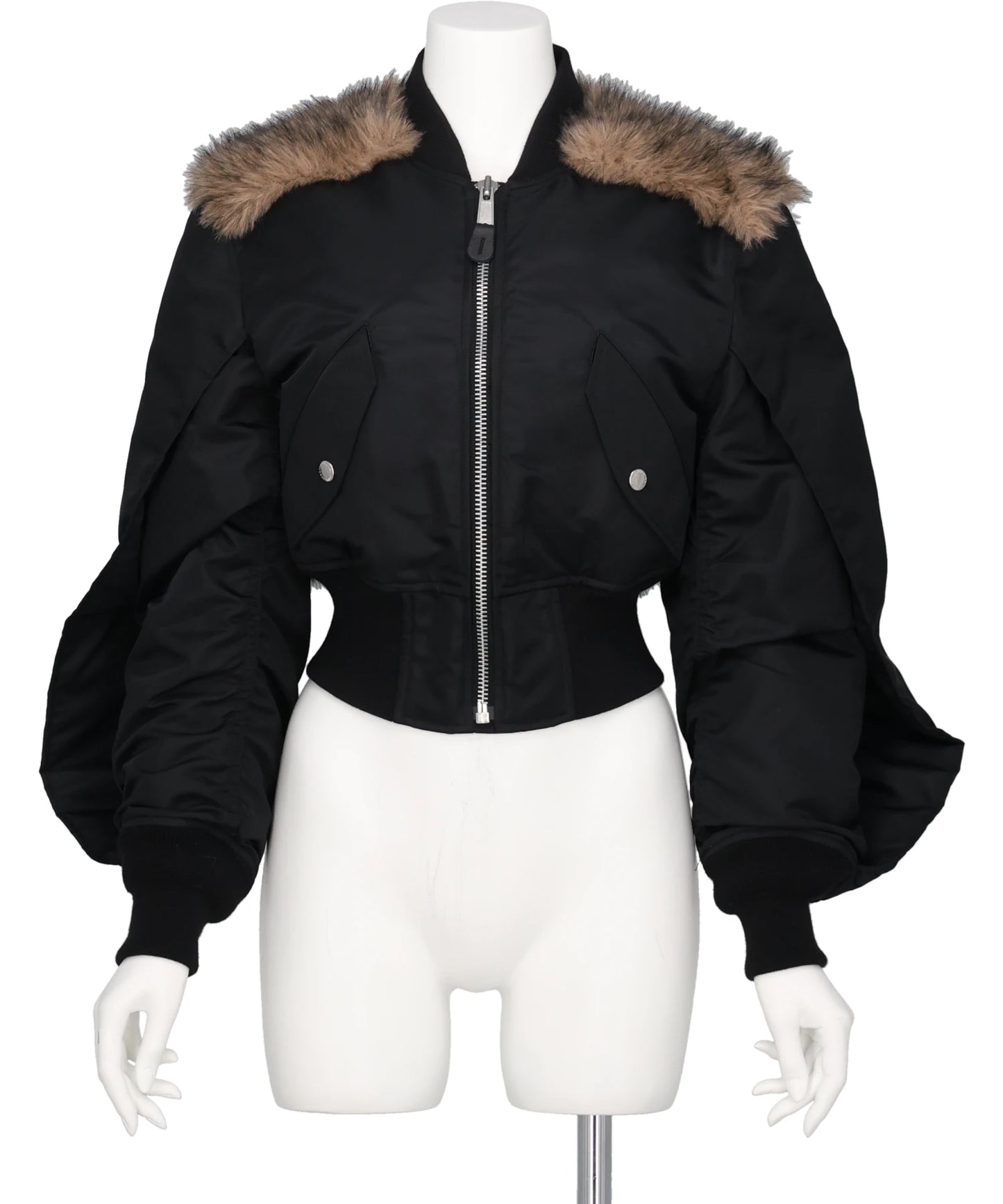 NYLON BOMBER JACKET WITH BACK FUR