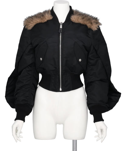 NYLON BOMBER JACKET WITH BACK FUR