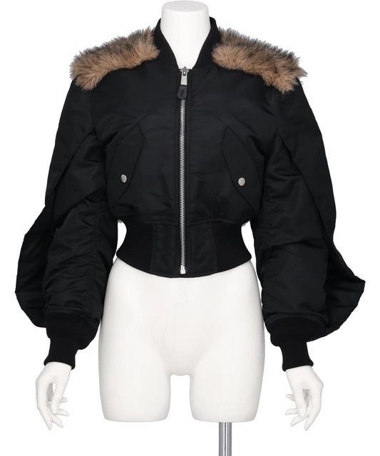 NYLON BOMBER JACKET WITH BACK FUR