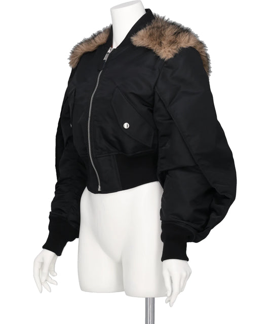 NYLON BOMBER JACKET WITH BACK FUR