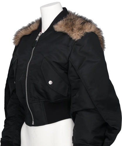 NYLON BOMBER JACKET WITH BACK FUR
