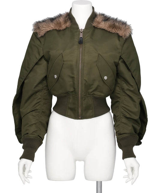 NYLON BOMBER JACKET WITH BACK FUR