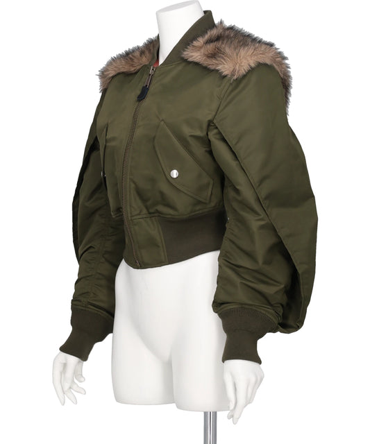 NYLON BOMBER JACKET WITH BACK FUR
