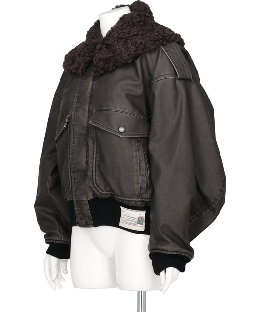 DETACHABLE COLLAR FAUX LEATHER BLOUSON