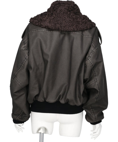 DETACHABLE COLLAR FAUX LEATHER BLOUSON