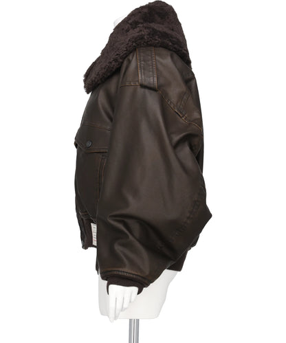 DETACHABLE COLLAR FAUX LEATHER BLOUSON