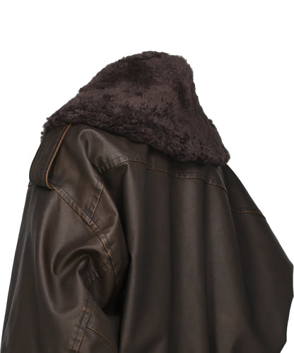 DETACHABLE COLLAR FAUX LEATHER BLOUSON