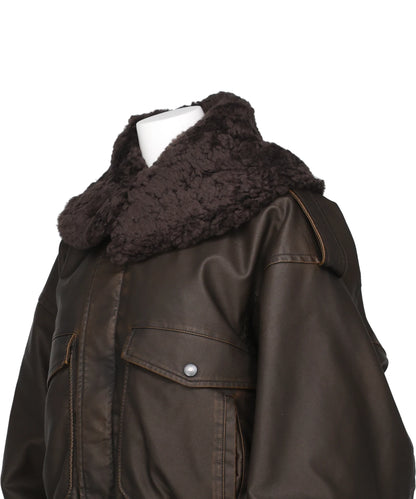 DETACHABLE COLLAR FAUX LEATHER BLOUSON