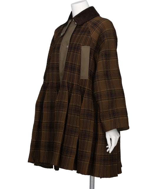 COUNTER PLEATED TARTAN COAT