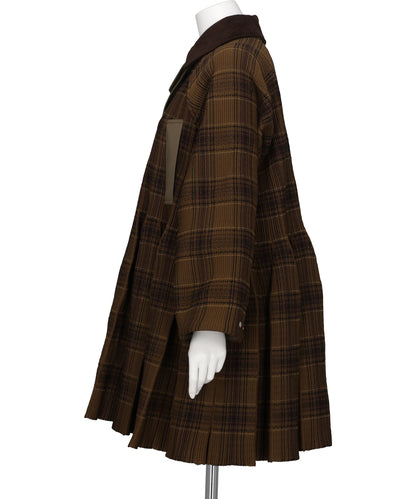 COUNTER PLEATED TARTAN COAT