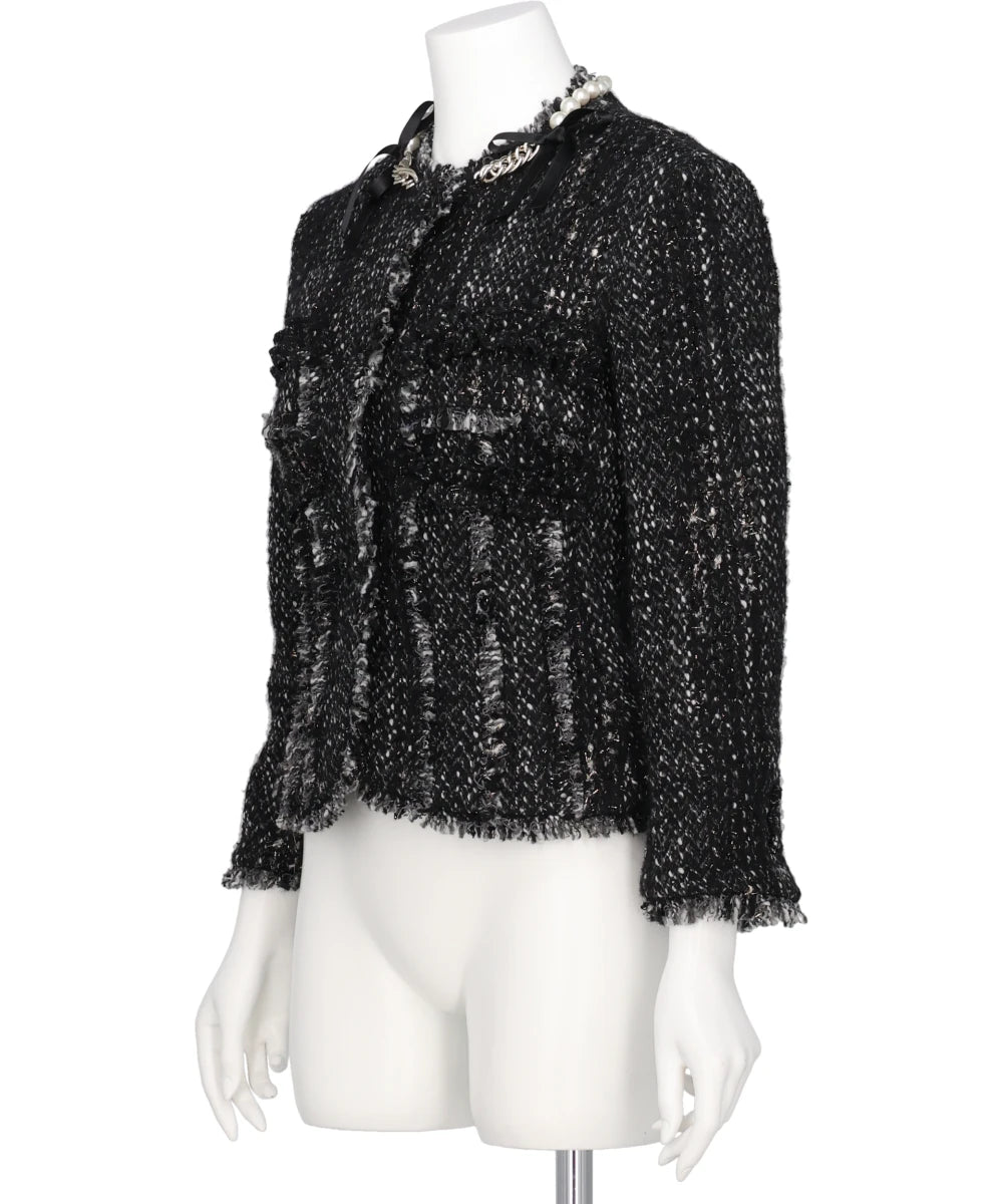 SCULPTED FRILL BUST DETAIL FRAY JACKET W/ EMB