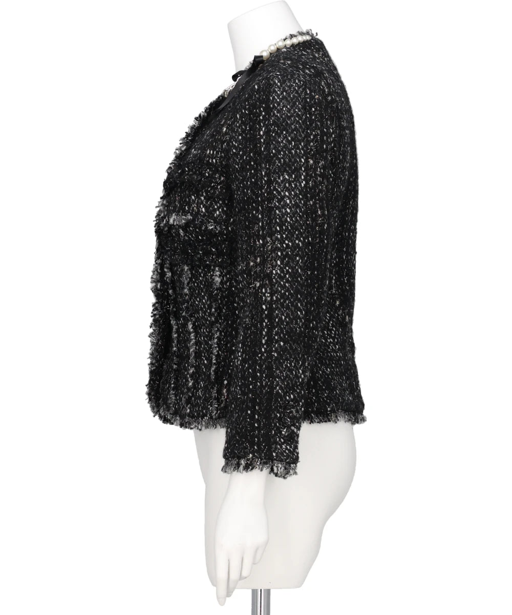 SCULPTED FRILL BUST DETAIL FRAY JACKET W/ EMB