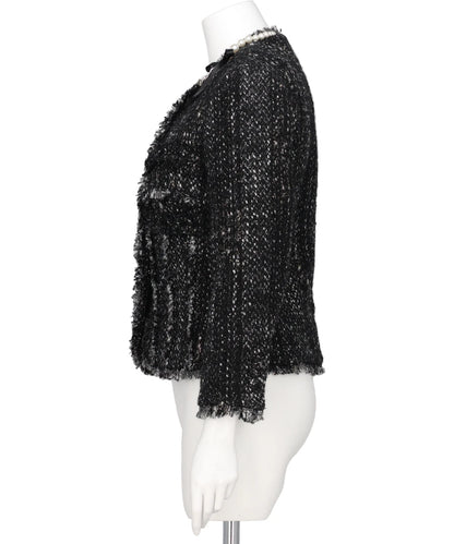 SCULPTED FRILL BUST DETAIL FRAY JACKET W/ EMB