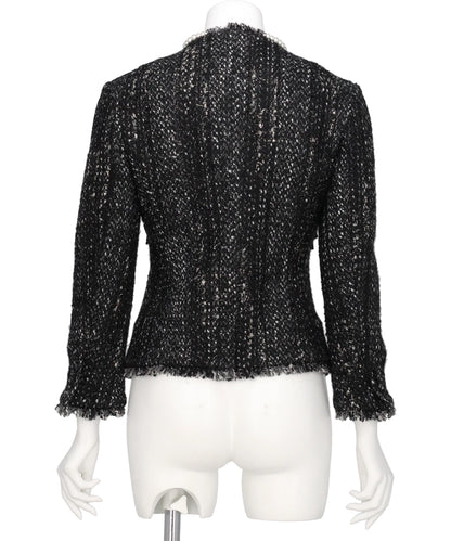 SCULPTED FRILL BUST DETAIL FRAY JACKET W/ EMB