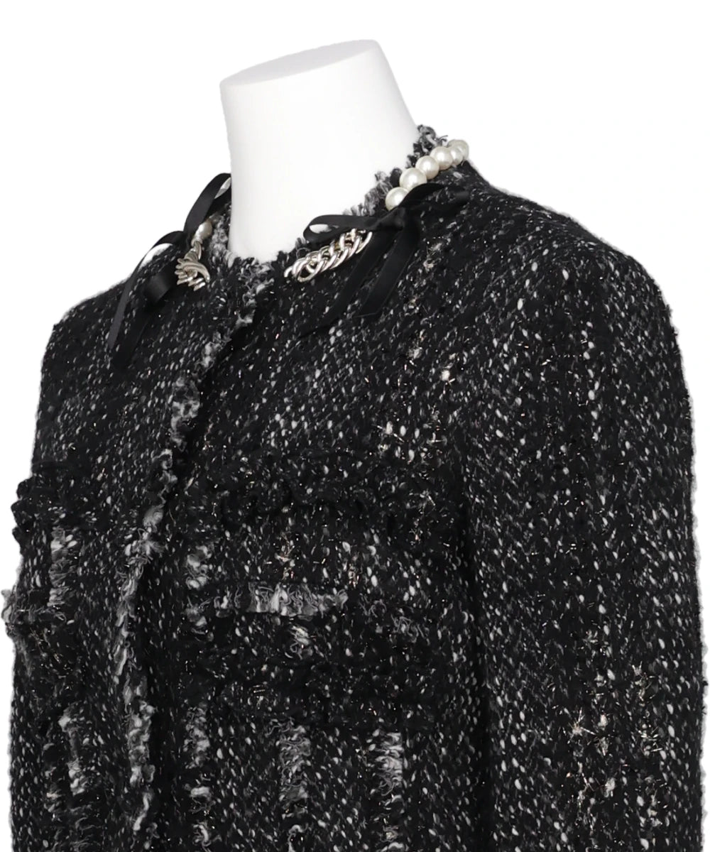 SCULPTED FRILL BUST DETAIL FRAY JACKET W/ EMB