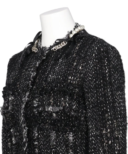 SCULPTED FRILL BUST DETAIL FRAY JACKET W/ EMB