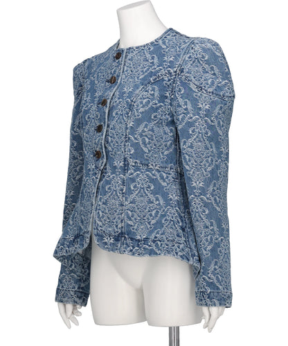 DAMASK-JACQUARD DENIM PEPLUM JACKET