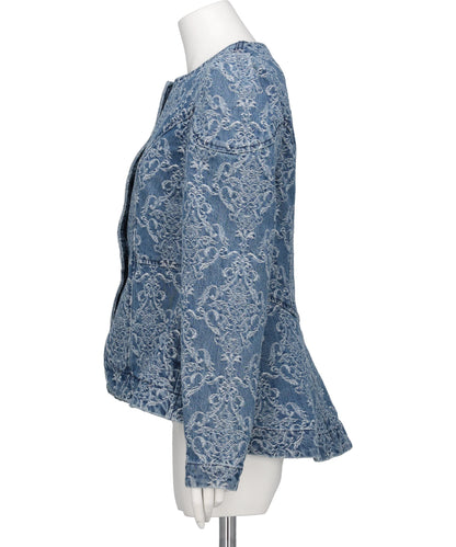 DAMASK-JACQUARD DENIM PEPLUM JACKET