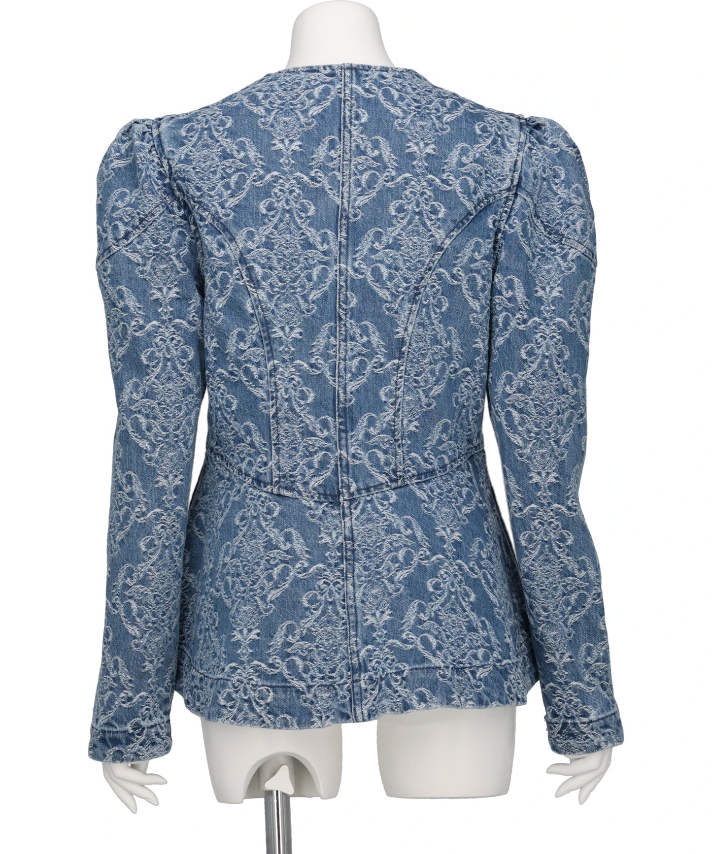 DAMASK-JACQUARD DENIM PEPLUM JACKET