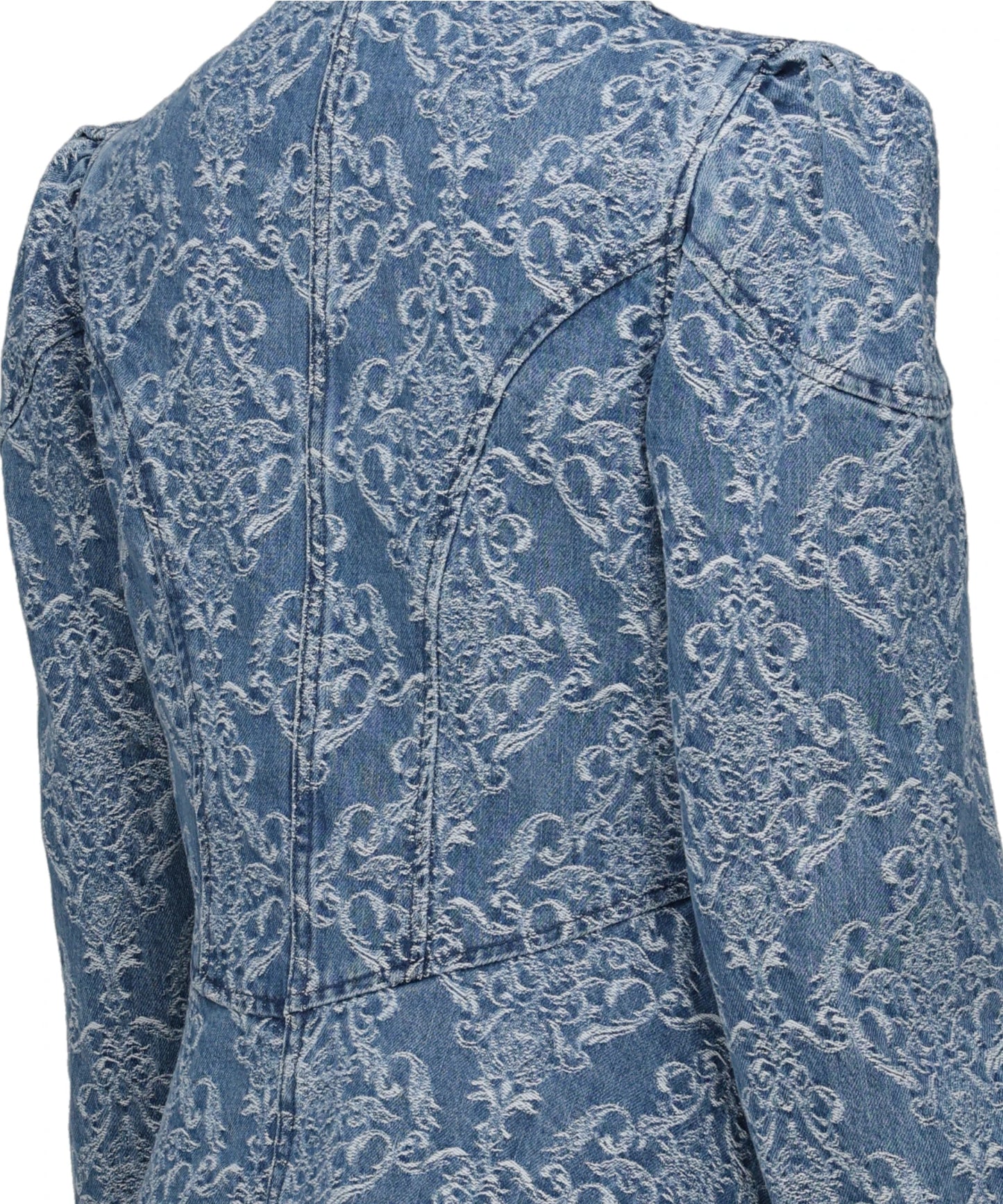 DAMASK-JACQUARD DENIM PEPLUM JACKET