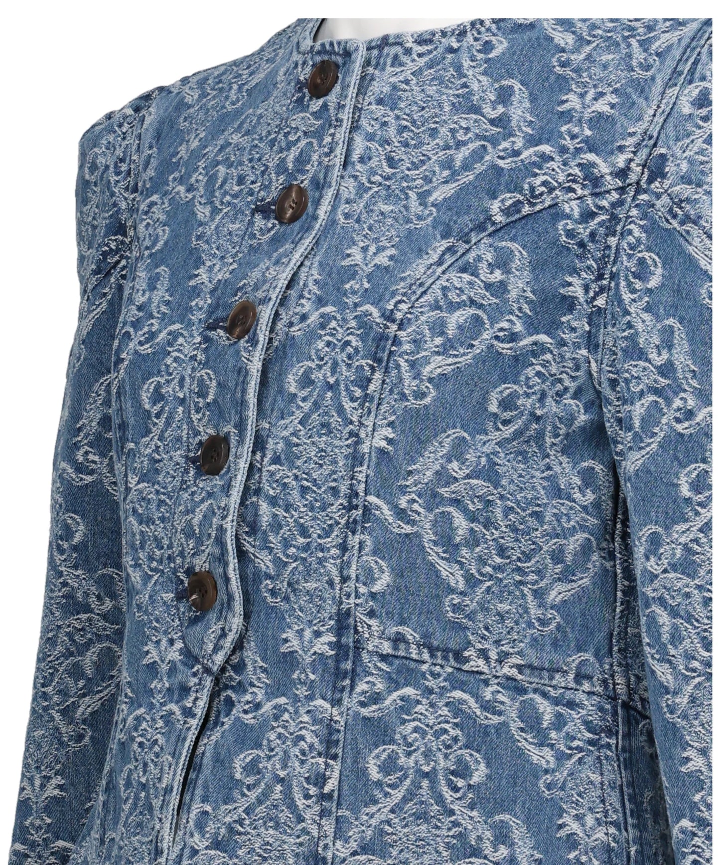 DAMASK-JACQUARD DENIM PEPLUM JACKET