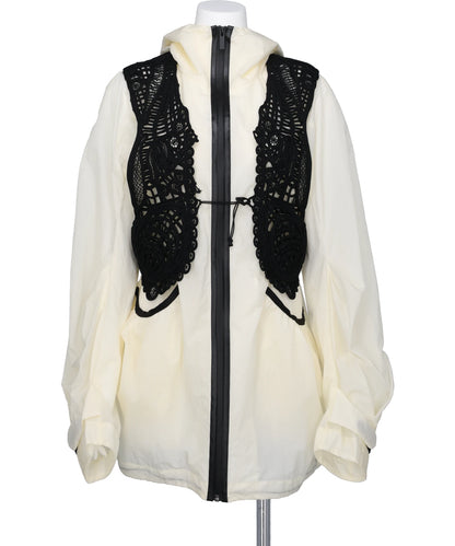 NYLON OVERSIZED JACKET WITH CORDINGEMBROIDERY VEST