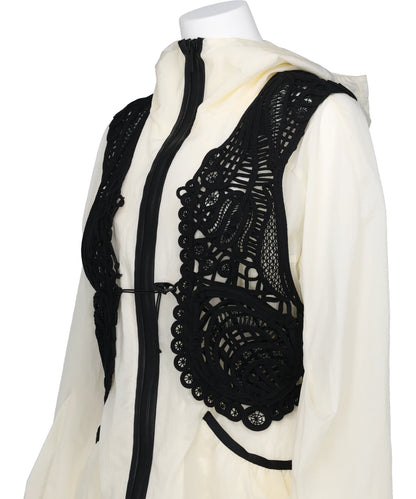 NYLON OVERSIZED JACKET WITH CORDINGEMBROIDERY VEST
