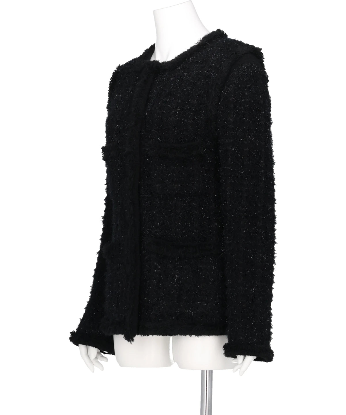 FRINGE TRIM TWEED KNIT JACKET