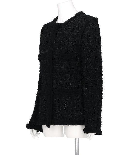 FRINGE TRIM TWEED KNIT JACKET