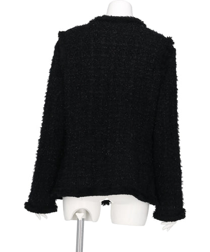 FRINGE TRIM TWEED KNIT JACKET