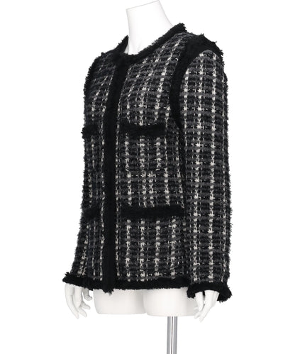 FRINGE TRIM TWEED KNIT JACKET