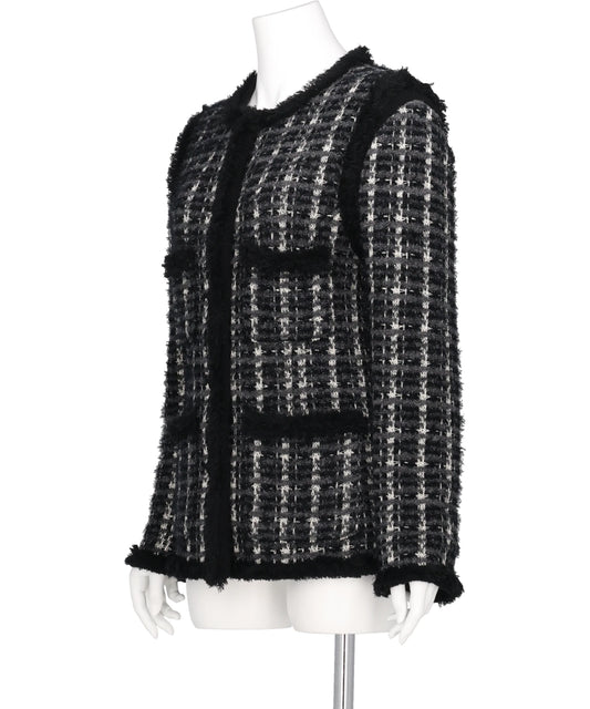 FRINGE TRIM TWEED KNIT JACKET