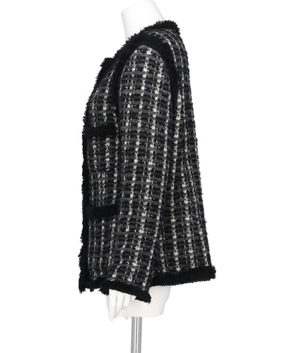 FRINGE TRIM TWEED KNIT JACKET
