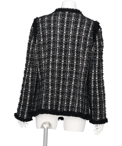 FRINGE TRIM TWEED KNIT JACKET