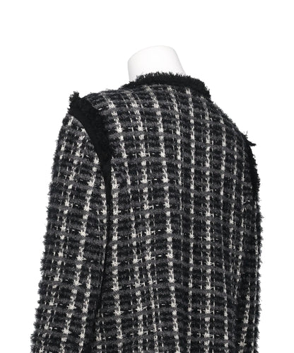 FRINGE TRIM TWEED KNIT JACKET