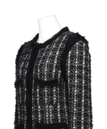 FRINGE TRIM TWEED KNIT JACKET