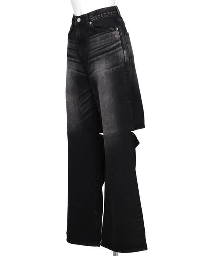 WASHED DENIM CUT OUT WIDE PANTS