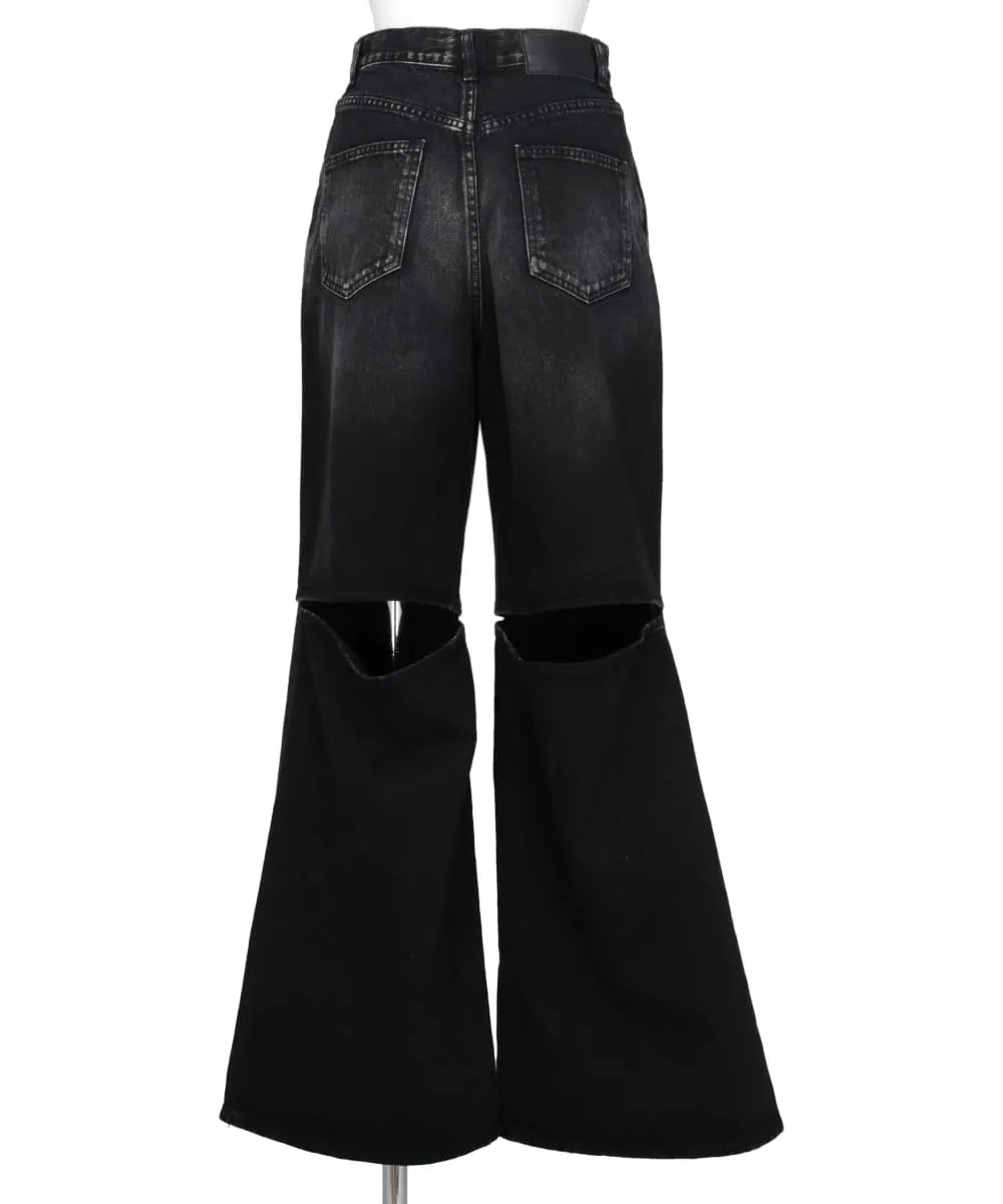 WASHED DENIM CUT OUT WIDE PANTS