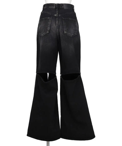 WASHED DENIM CUT OUT WIDE PANTS