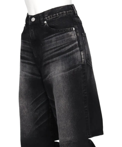 WASHED DENIM CUT OUT WIDE PANTS