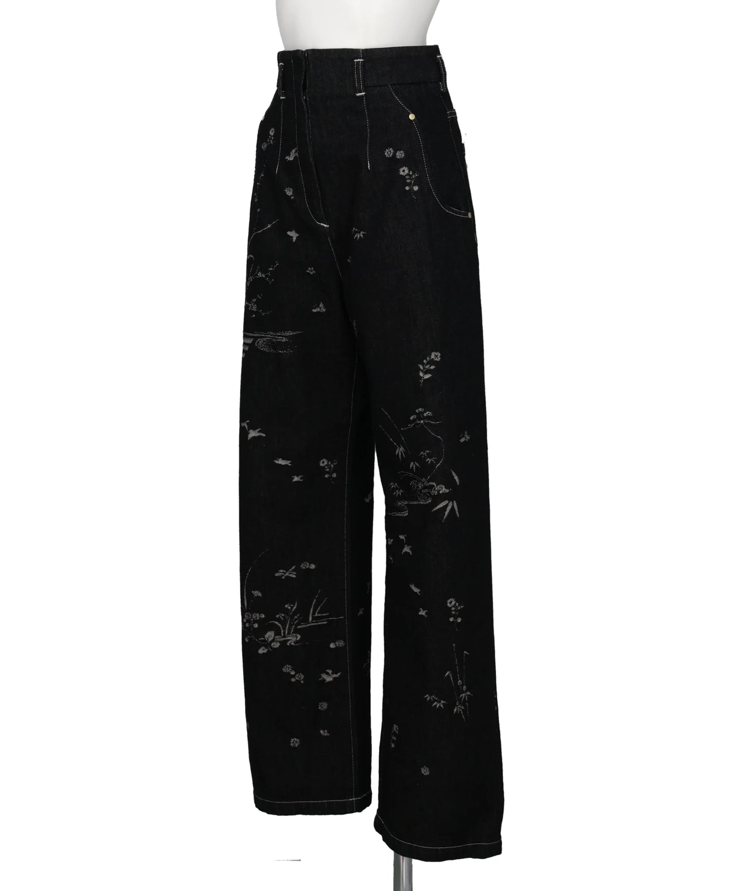 NATURE PATTERN JACQUARD WIDE LEG JEANS