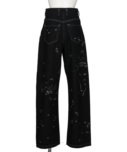 NATURE PATTERN JACQUARD WIDE LEG JEANS