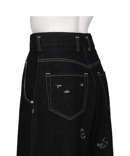 NATURE PATTERN JACQUARD WIDE LEG JEANS