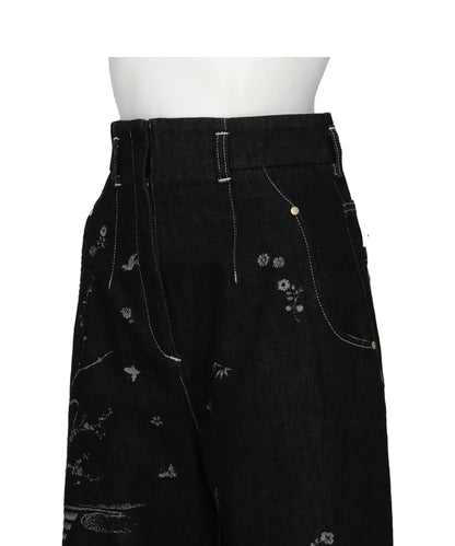 NATURE PATTERN JACQUARD WIDE LEG JEANS