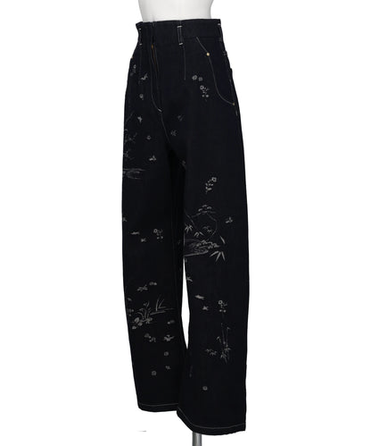 NATURE PATTERN JACQUARD WIDE LEG JEANS