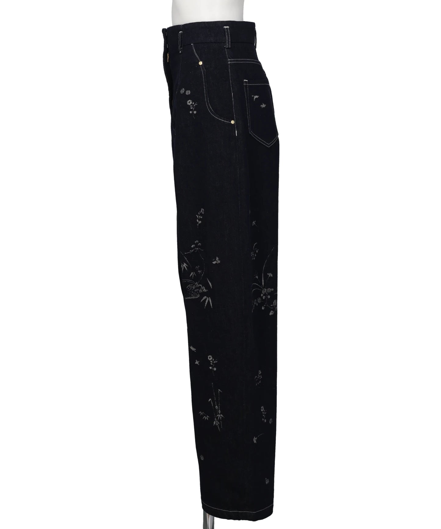 NATURE PATTERN JACQUARD WIDE LEG JEANS