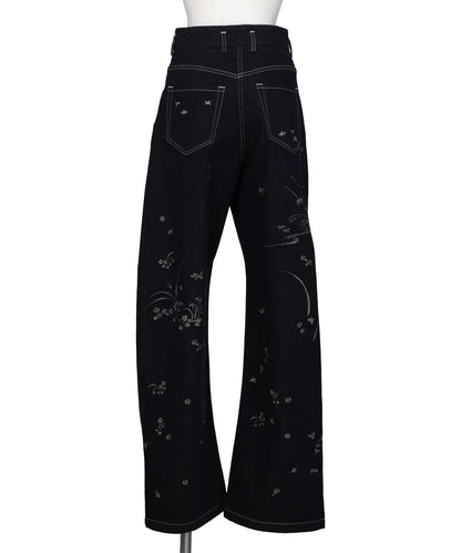NATURE PATTERN JACQUARD WIDE LEG JEANS