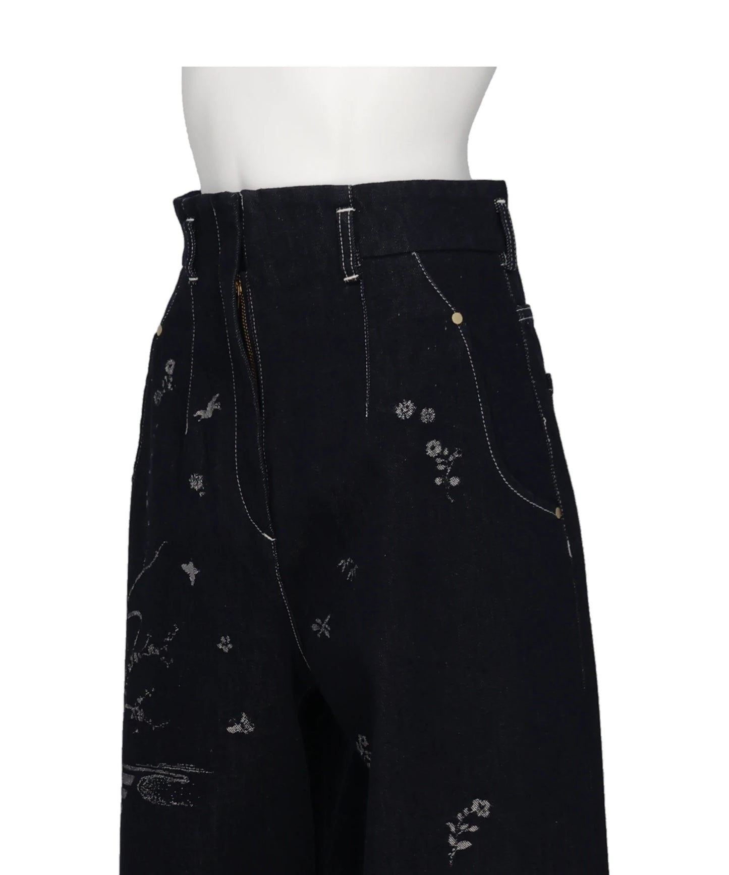 NATURE PATTERN JACQUARD WIDE LEG JEANS