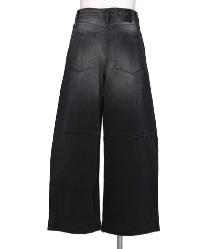 CROPPED DISTRESSED WIDE LEG PUDDLE JEANS W/ EMB